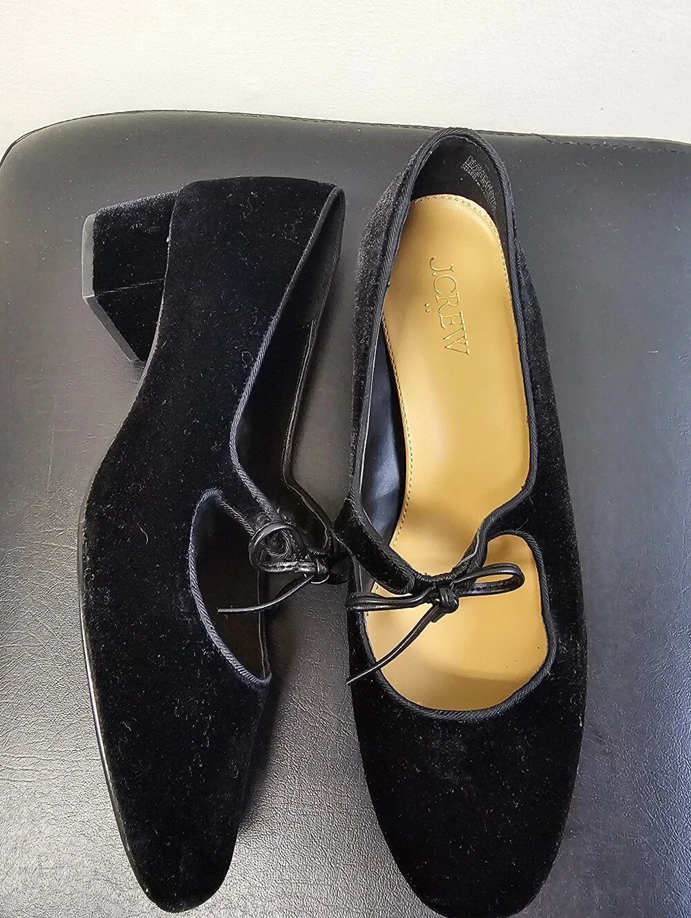 J.Crew Velvet Bow Tie Heeled Mary Janes - Black - Size 7.5